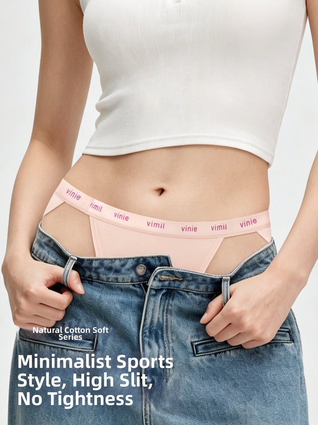 Low-waisted Pure Cotton High-cut 10A Antibacterial Thong Panties Hover Image